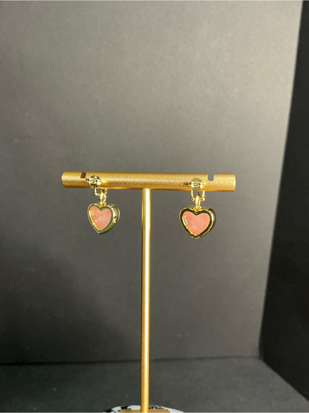 Coach Pink Rose Quartz Heart Gold Drop Earrings - Picture 2 of 7